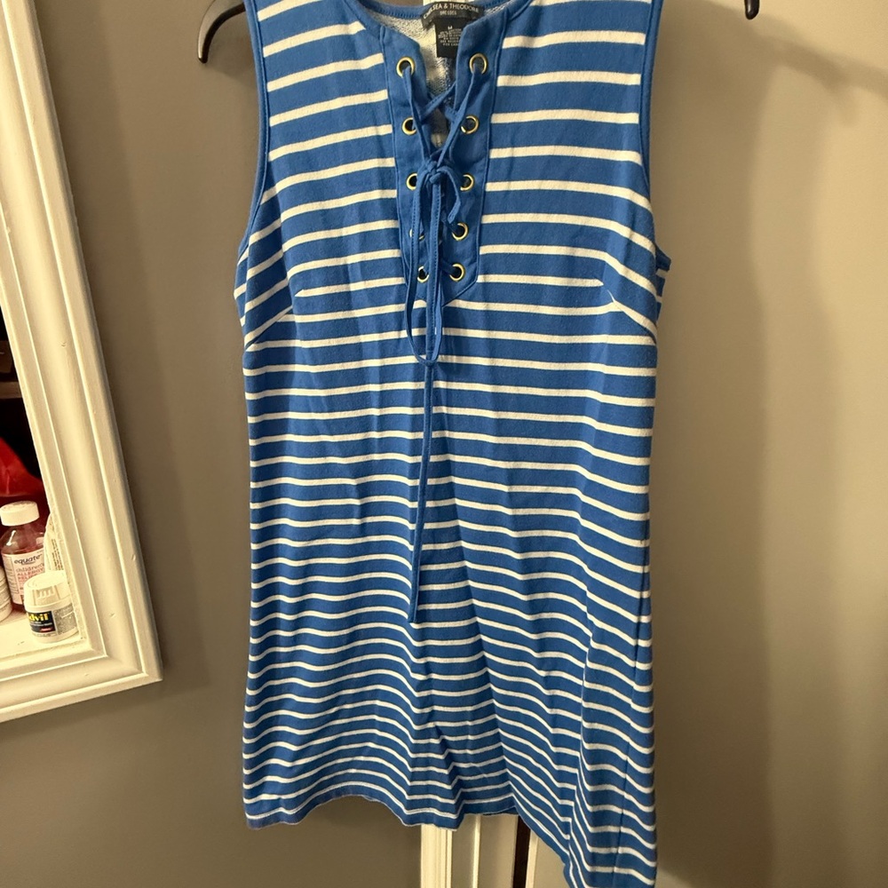 Chelsea & Theodore Royal Blue and White Striped Lace-Up Sundress